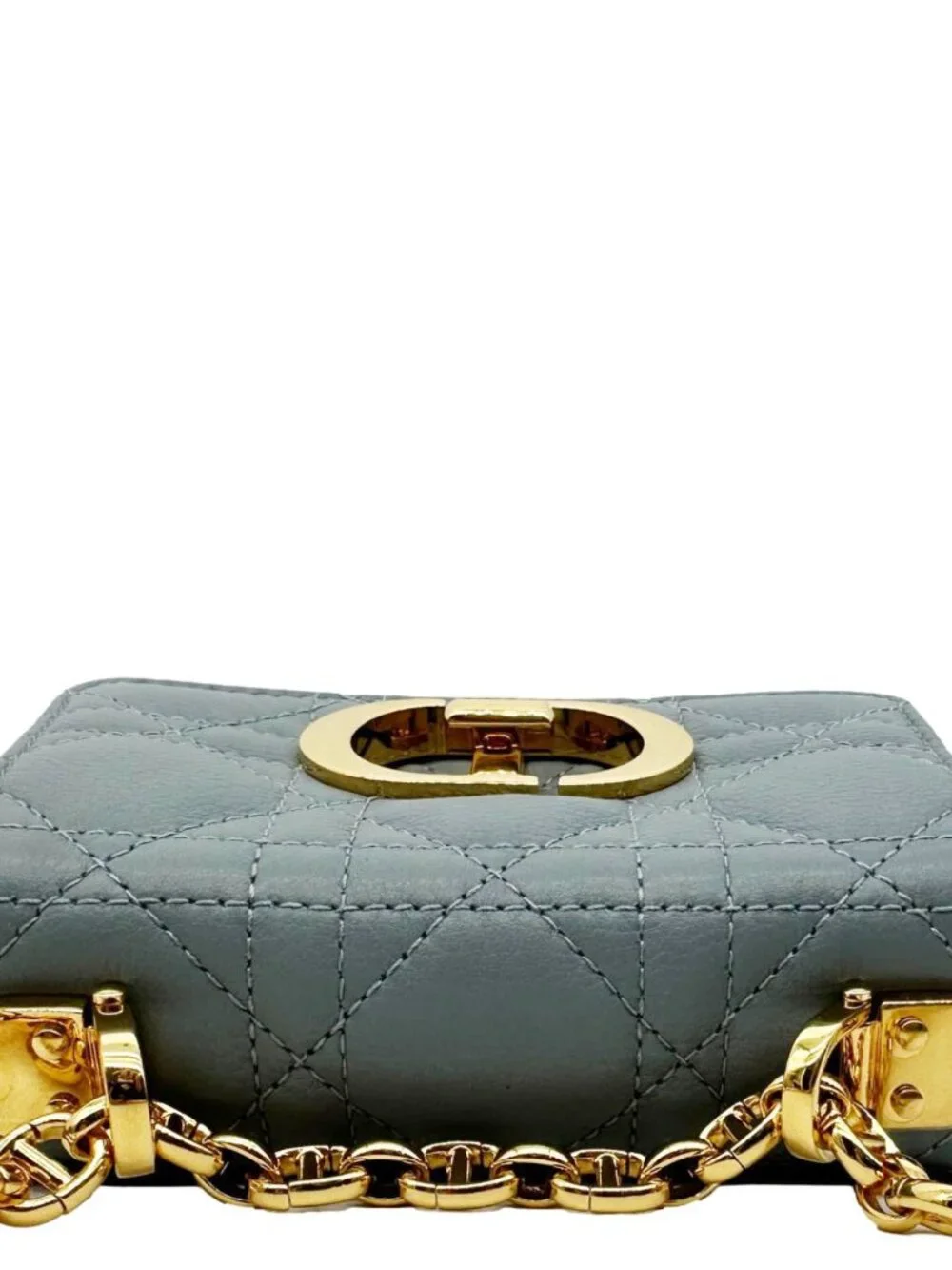 Christian Dior Micro Caro Supple Cannage Bag Chain Wallet Light Blue